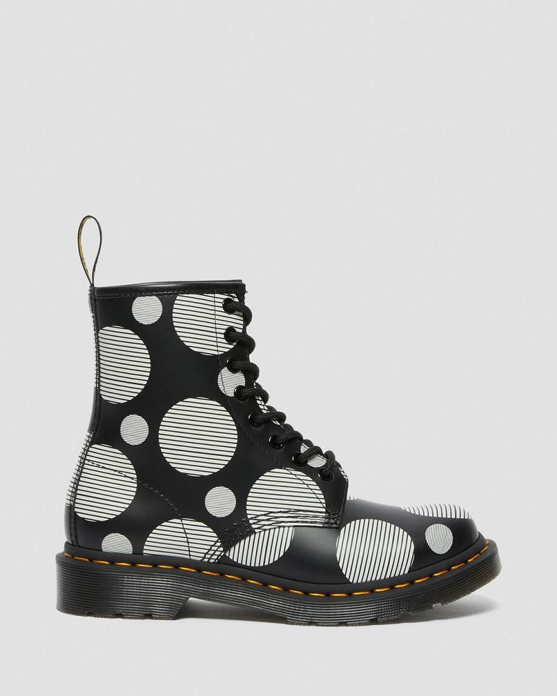 Women's Dr Martens 1460 Polka Dot Smooth Leather Lace Up Boots Black | AU 197BEX